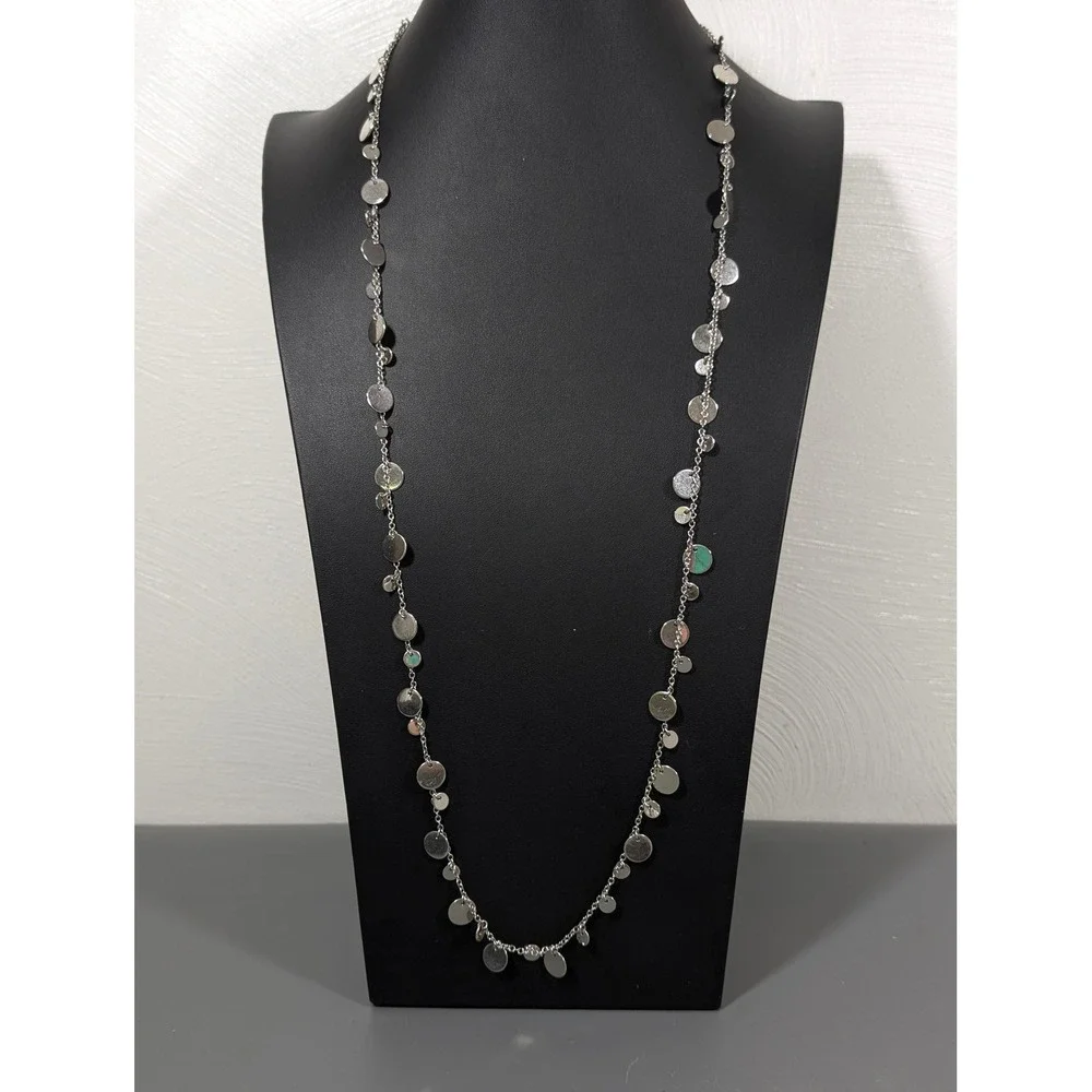 Lia Sophia Panorama Reflections‎ Necklace Silver Tone Disc Charm Long 36